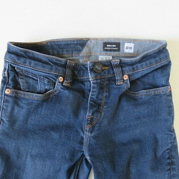 Volcom Denim Jeans Boys Size 26 / 12 Solver Modern Straight Genuine Skateboard - Picture 2 of 10